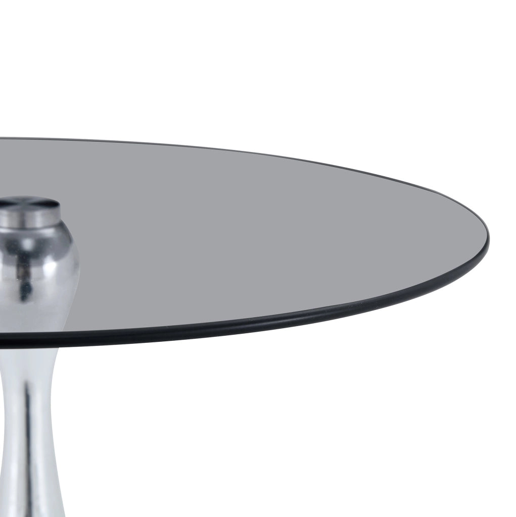 Tavolino da Salotto Rotondo in Vetro Temperato con Base in Metallo, Ø 50 cm, Altezza 51,5 cm, Design Moderno, Colore Fumato