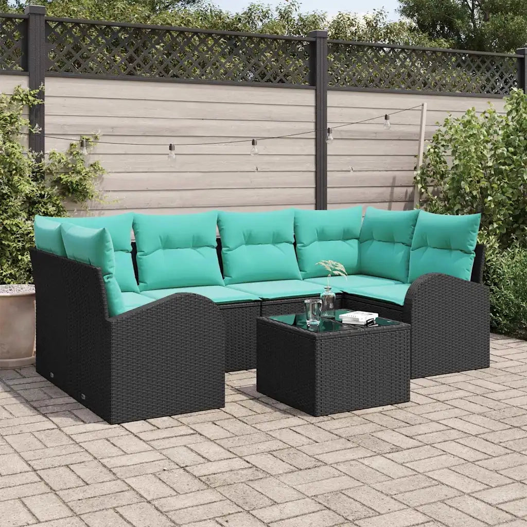 Set Divano da Giardino 7 pcs Nero e Turchese polyrattan 3354615