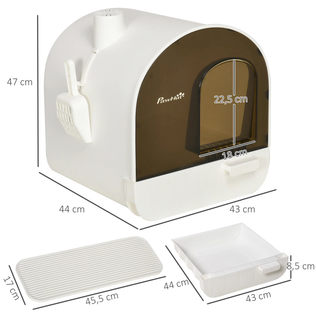 Toilette per gatti chiusa lettiera con cassetto estraibile porta basculante paletta e filtro 43L x 44l x 47H cm bianco