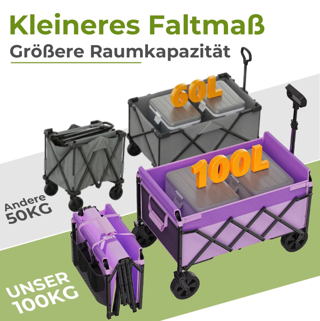 Carrello pieghevole compatto viola con capacità di 100 litri
