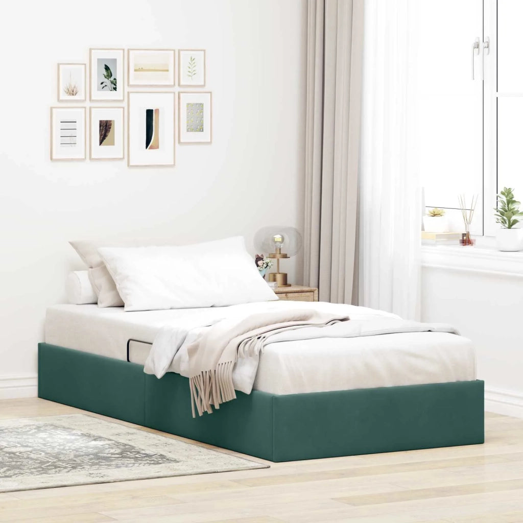 Letto singolo | Letto per adulti | Letto ottomano Verde Scuro 90 x 200 cm Velluto