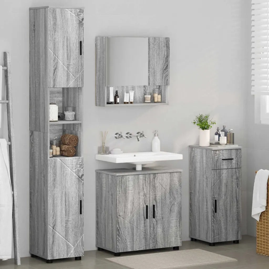 Set di mobili per il bagno con cassetto 4 pcs Grigio Sonoma