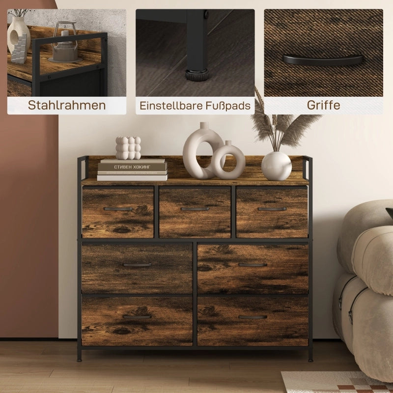 Cassettiera con 7 cassetti in tessuto, antiribaltamento, armadietti contenitore, credenza in MDF, marrone