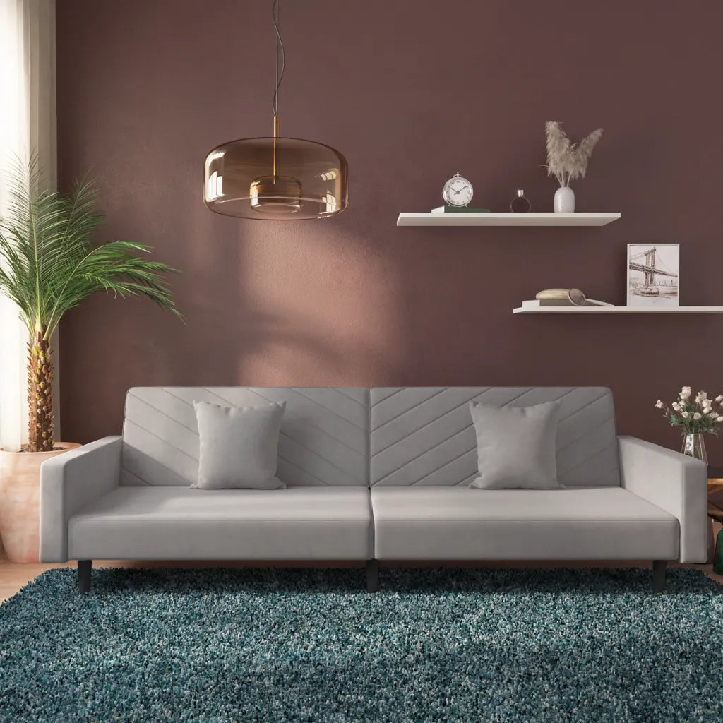 Divano letto | Sof¨¤ letto | Letto singolo a 2 Posti con 2 Cuscini Grigio Chiaro in Velluto
