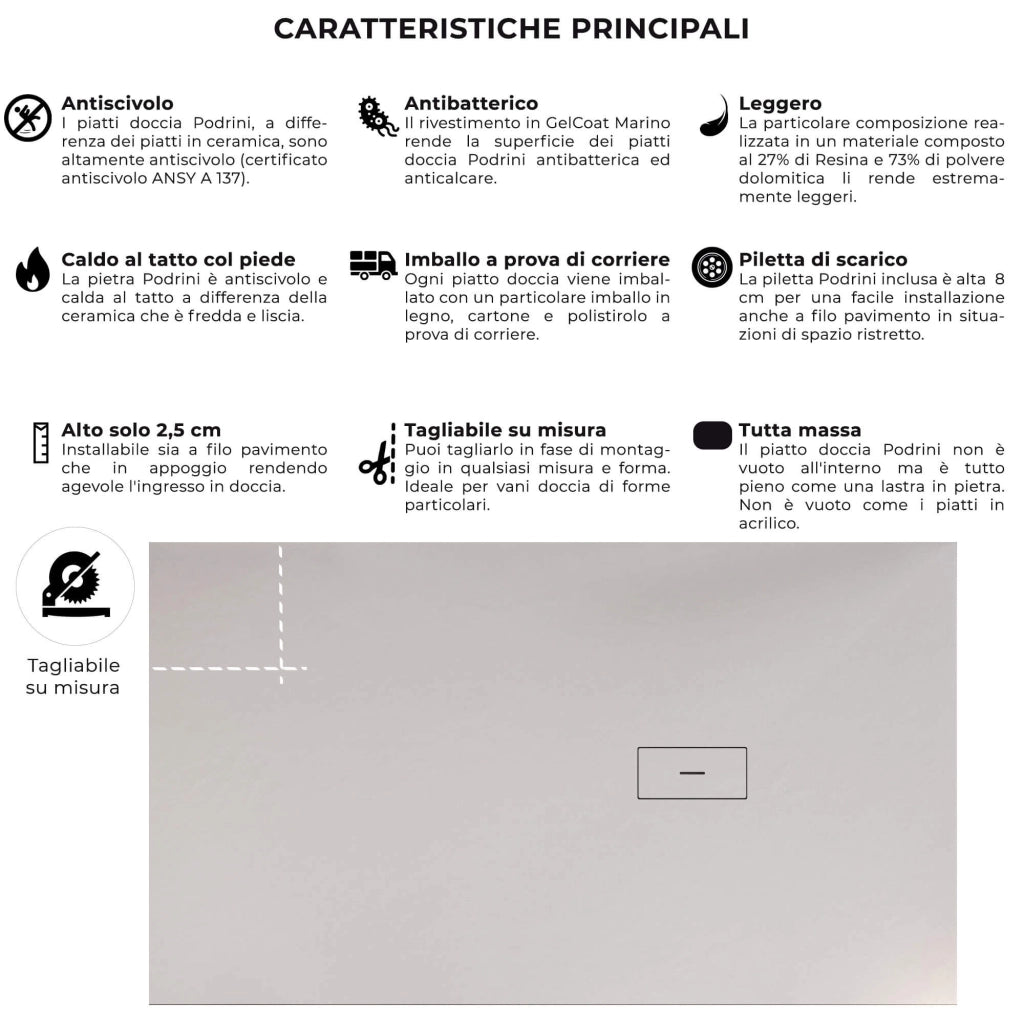 Piatto Doccia in Pietra 70x150 cm Bonussi Manila Bianco