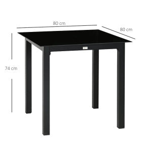 Tavolo da giardino quadrato 80x80x74 cm in alluminio nero per 4 persone