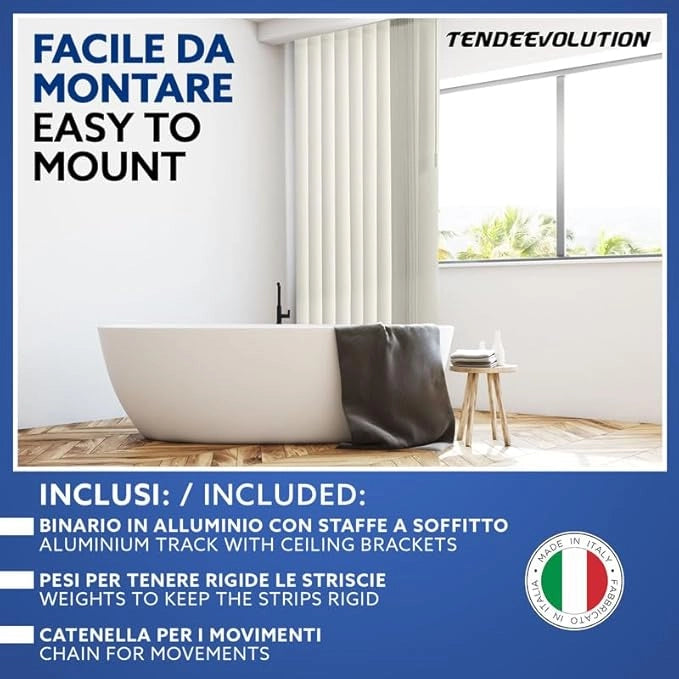 Tenda Verticale Shantung 127mm - Colore Bianco Sporco 51, Attacco Parete - Larghezza 4m x Altezza 3m - Apertura Sinistra - Per Casa E Ufficio