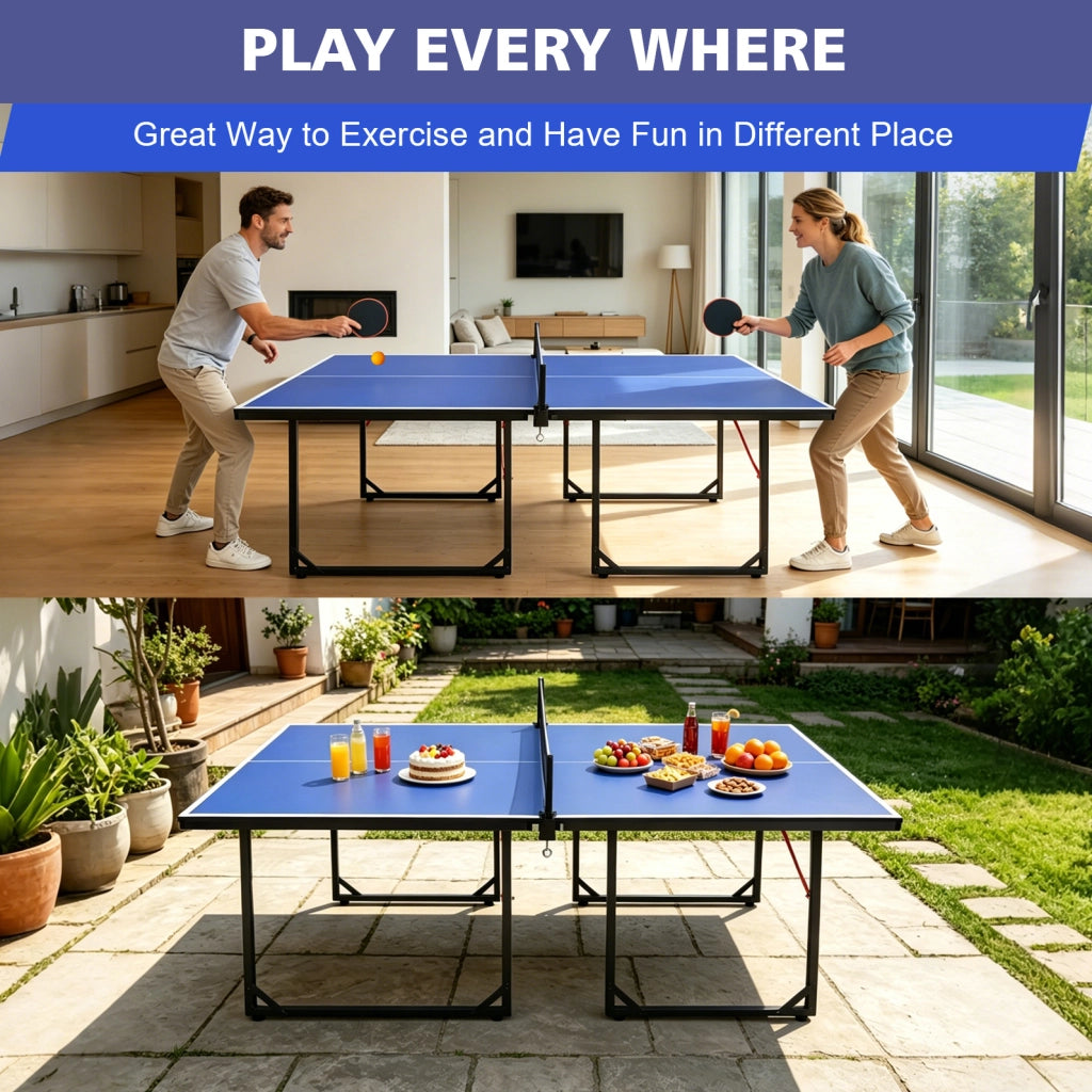 Tavolo da ping pong pieghevole portatile con rete, racchette e palline