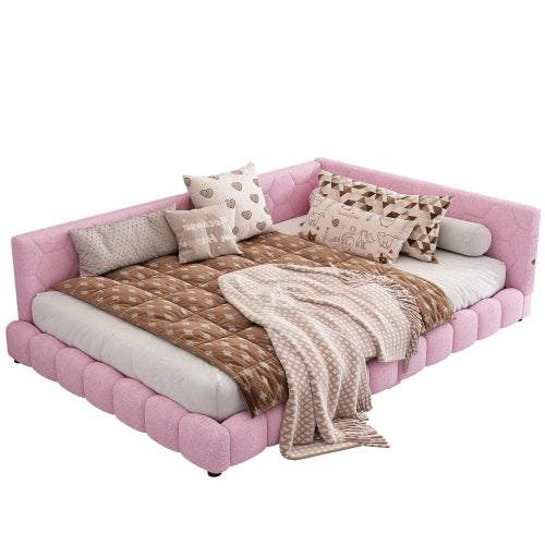 Letto da Giorno 140x200 cm in velluto con LED; USB-C Rosa