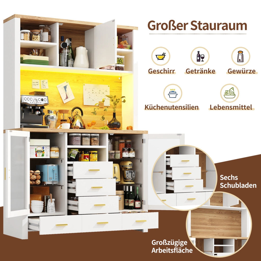 Credenza con illuminazione LED controllabile tramite app in MDF bianco effetto legno con piano d'appoggio e vetro