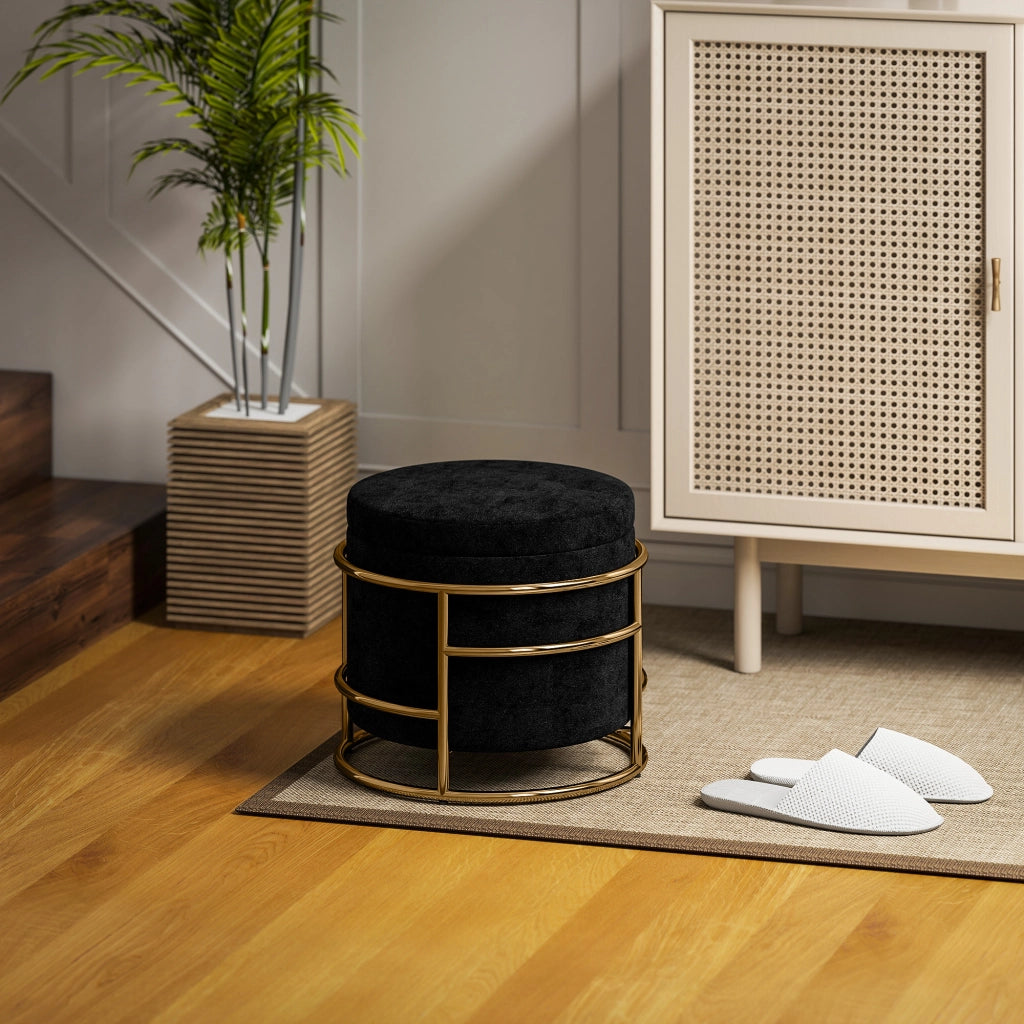 Pouf con contenitore imbottito ¨C Minimal ¨C telaio metallo dorato, nero