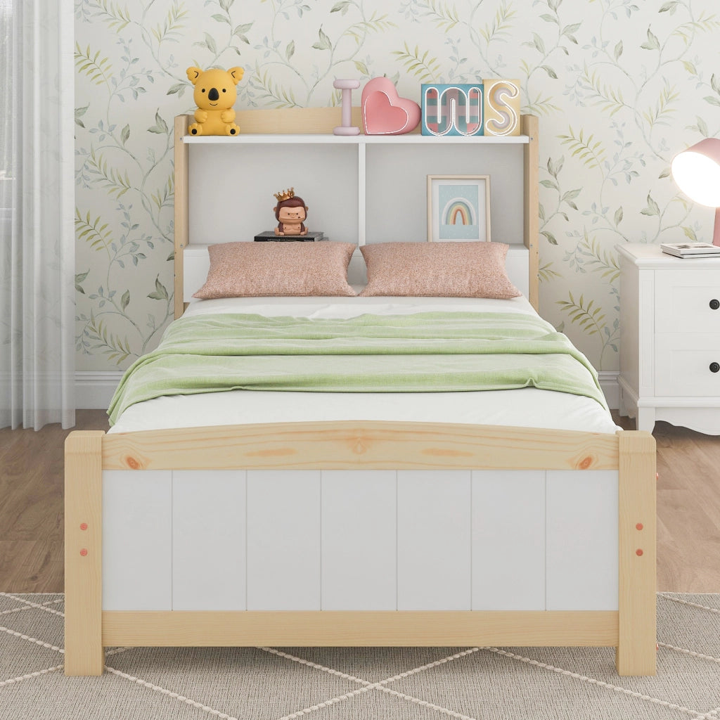 Letto singolo 90 × 200 cm con testiera contenitore e rete a doghe in legno bianco
