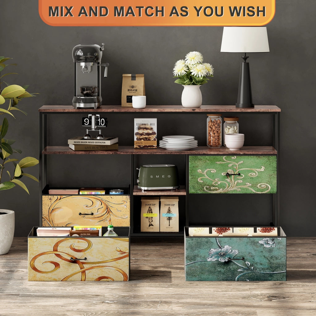 Mobiletto Laterale Soggiorno 108x29x76 cm, Mobile Porta TV con 4 Cassetti 2 Ripiani, Luci LED RGB per Soggiorno, Camera da Letto, Mosaico Artistico