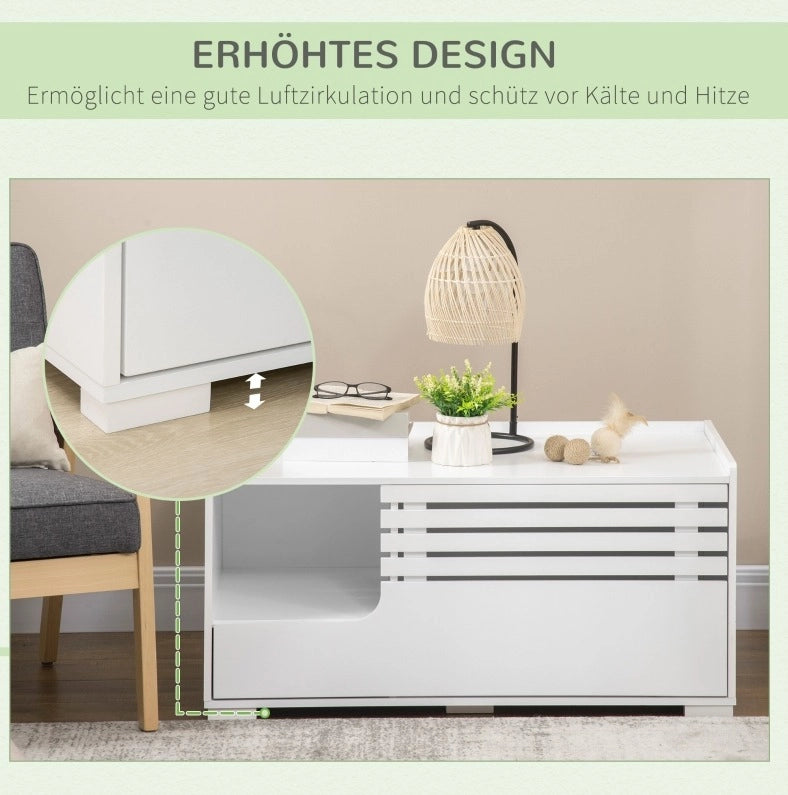 Mobile per lettiera per gatti ULEVR 90x48x43,5 cm con vano chiuso, porta magnetica e ripiani, bianco
