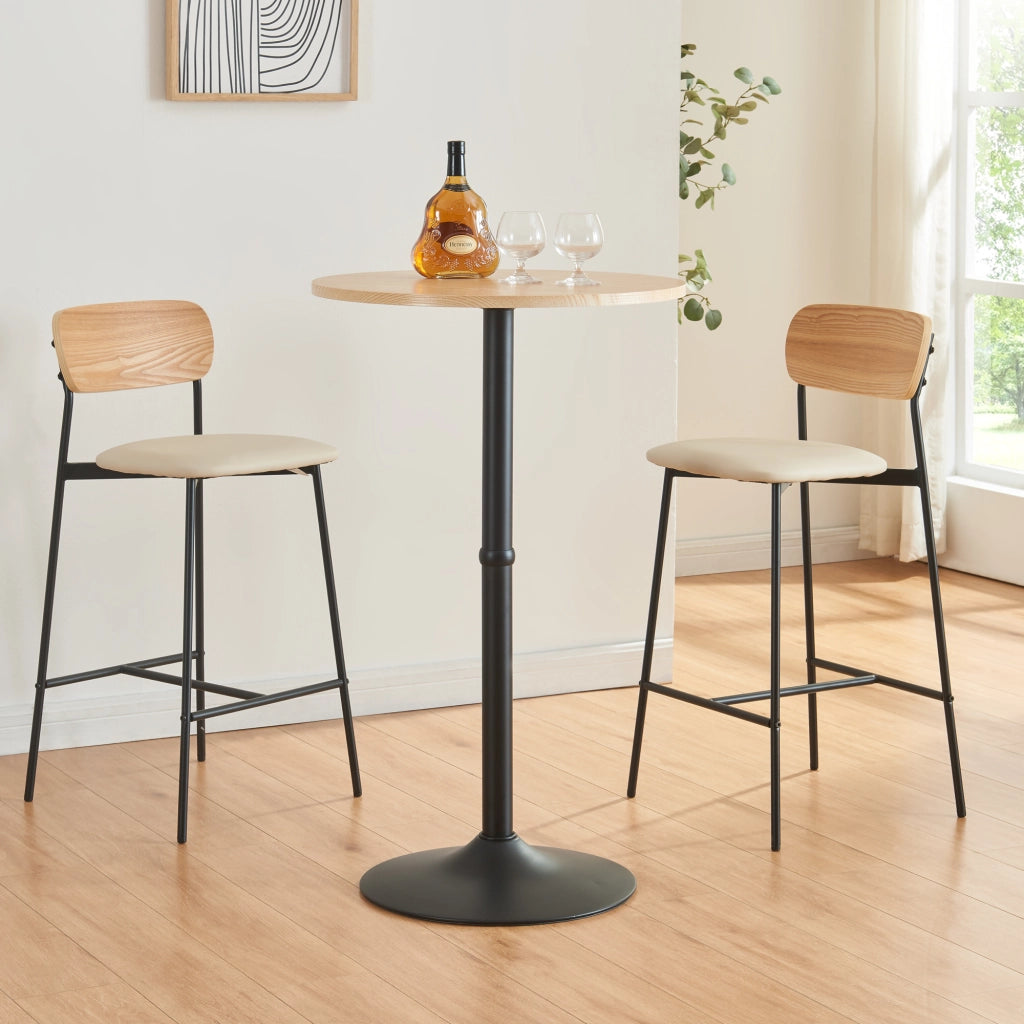 Tavolo Alto da Bar Vantaa Ø60 x 100 cm Nero / Effetto Rovere [en.casa]