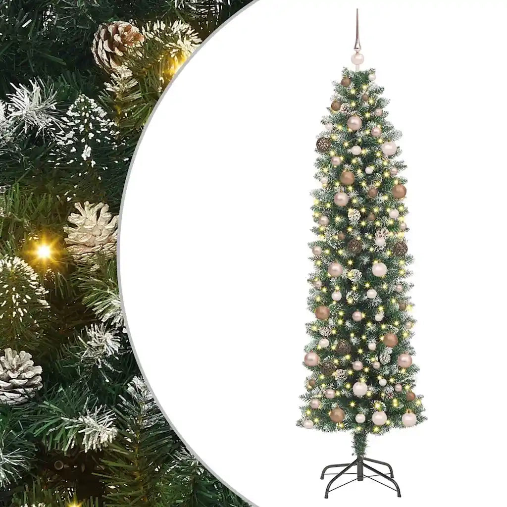 Albero di Natale Artificiale Sottile Verde e Bianco 210 cm 3395303