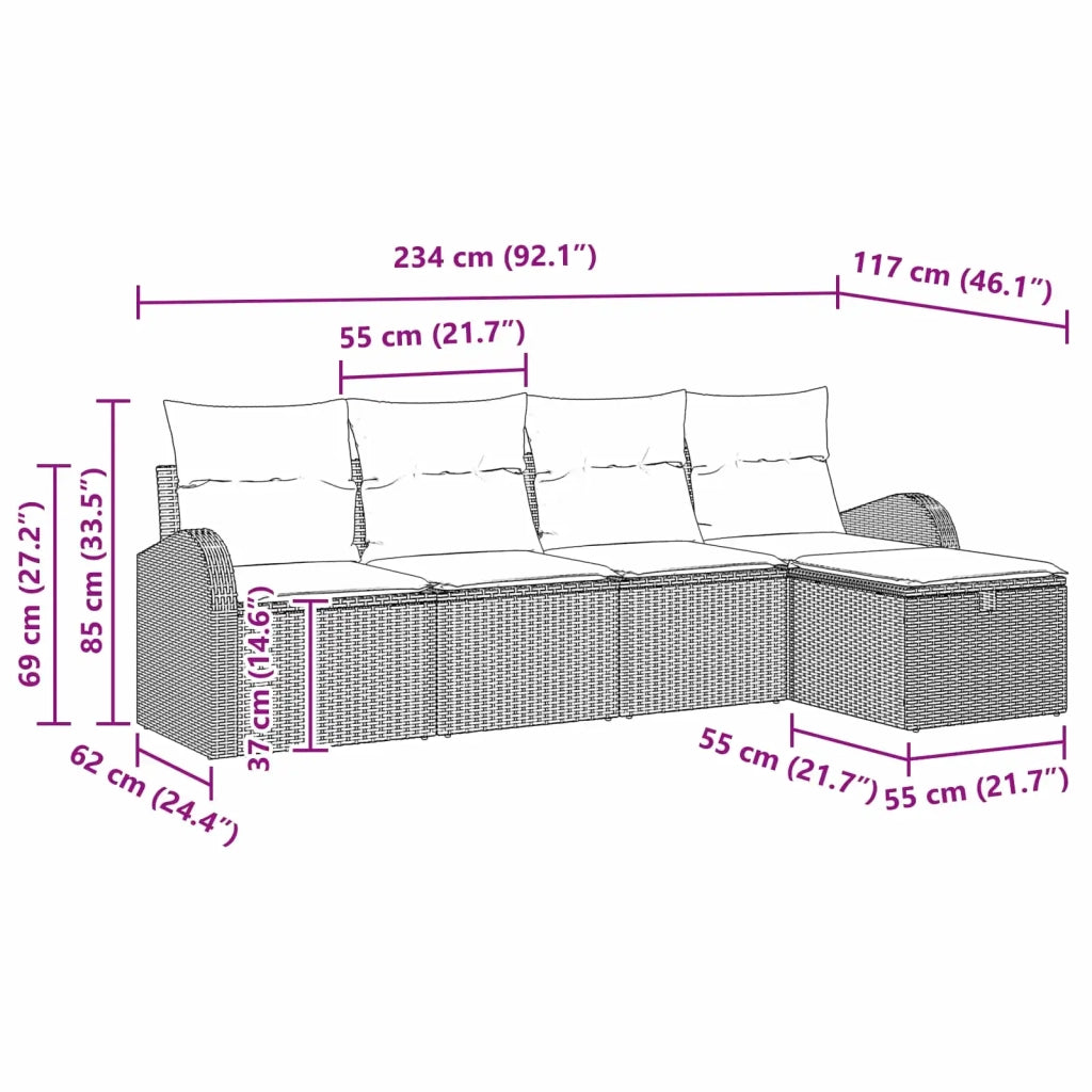 Set di divani con cuscino con archiviazione Nero polyrattan