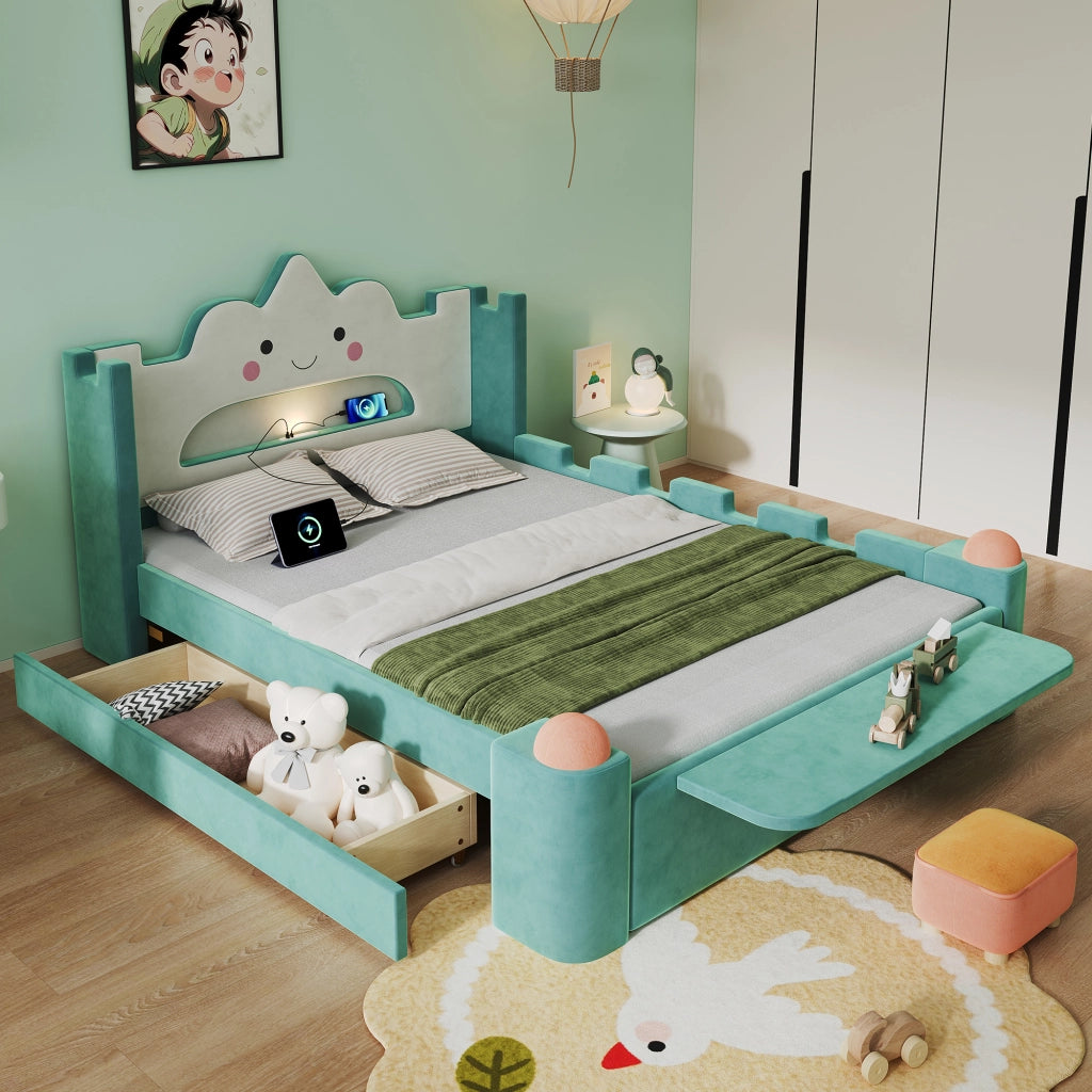 letto imbottito velluto blu verde 140x200 cm