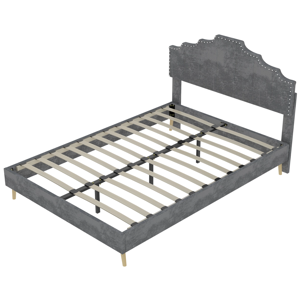 Letto con testiera geometrica per materasso 160 × 200 cm in tessuto grigio con rete a doghe