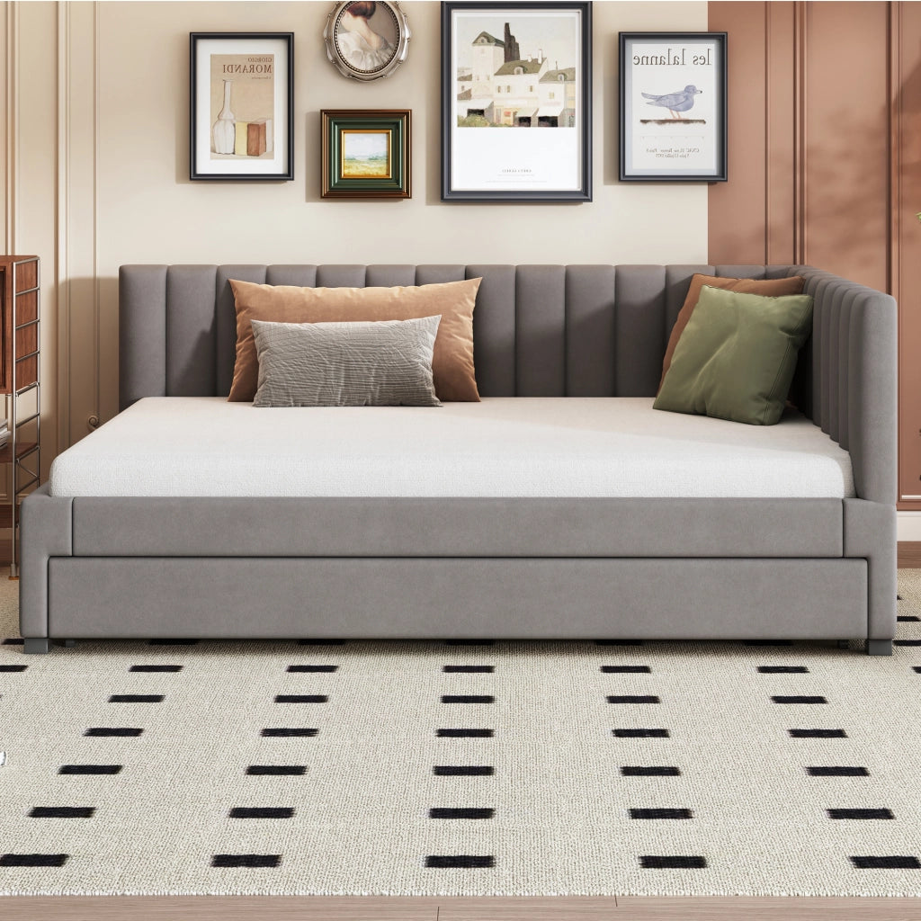 Divano letto 140 × 200 cm con letto estraibile 90 × 190 cm imbottito in velluto grigio con rete a doghe