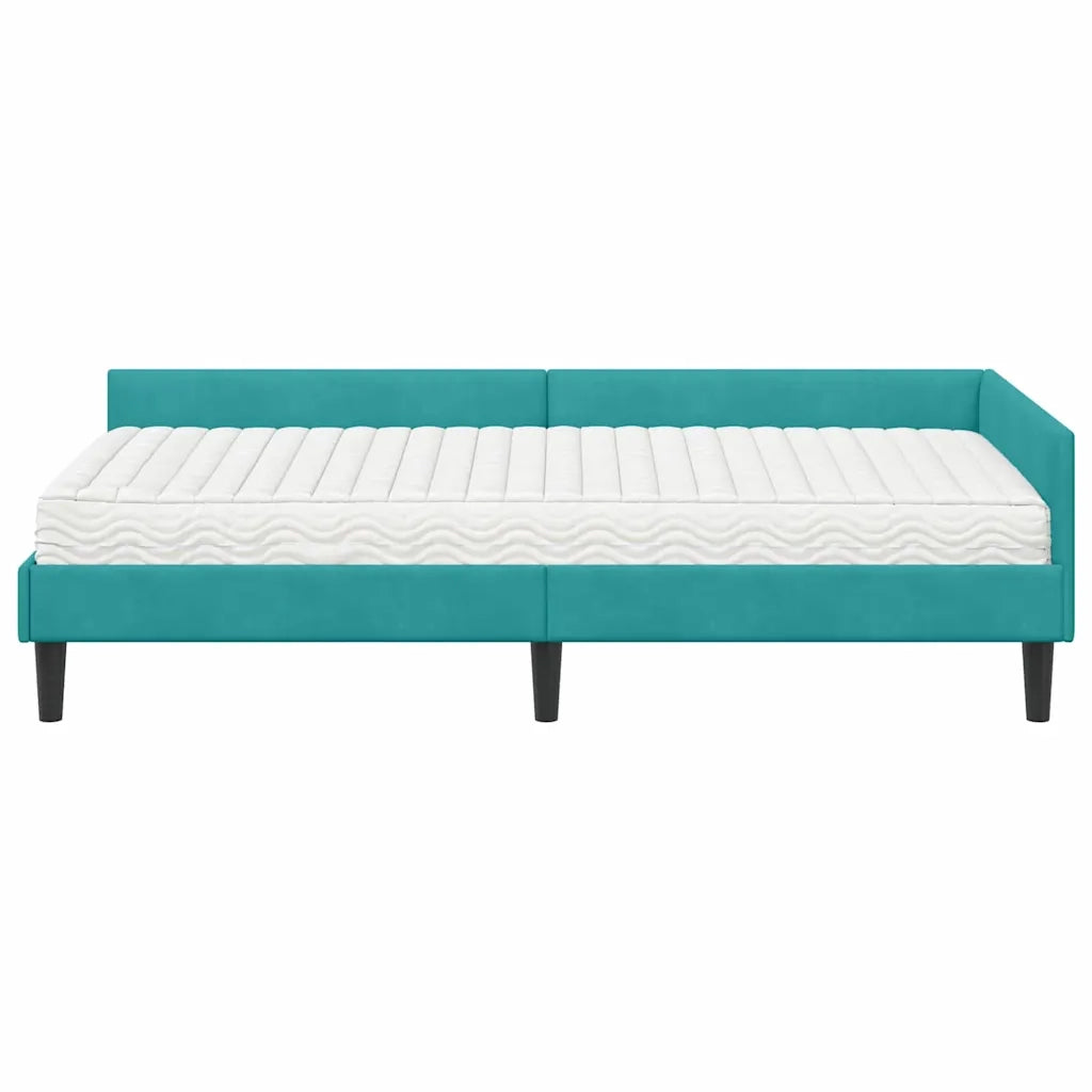Struttura Letto Angolare con Materasso 2 pz-Giroletto con materasso Turchese Velluto 315365