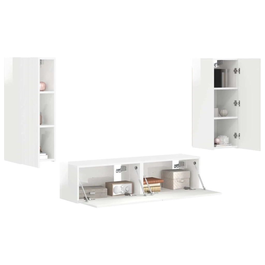 Set mobile TV 4 pz | Armadietto TV | Mobile Porta TV Bianco Lucido Legno multistrato