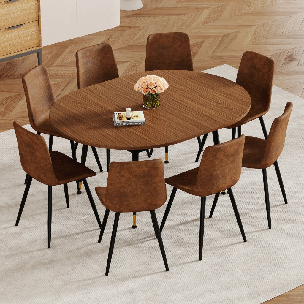 Tavolo da pranzo ovale con piano in MDF e struttura in metallo, finitura noce e nero, per cucina e sala da pranzo
