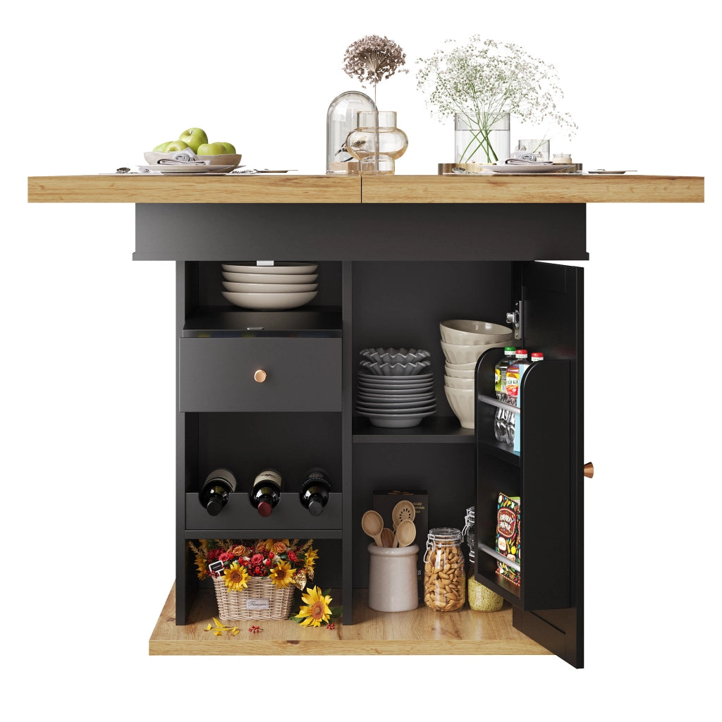 Tavolo da pranzo estensibile 110-140x80x75 cm in MDF nero e naturale con contenitore