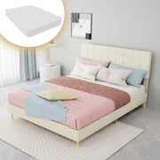 Letto matrimoniale 140 x 200 cm in tessuto beige con testiera imbottita a quadri