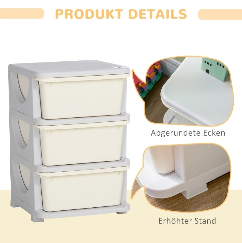 Mobile contenitore per bambini con 3 cassetti e seduta, crema