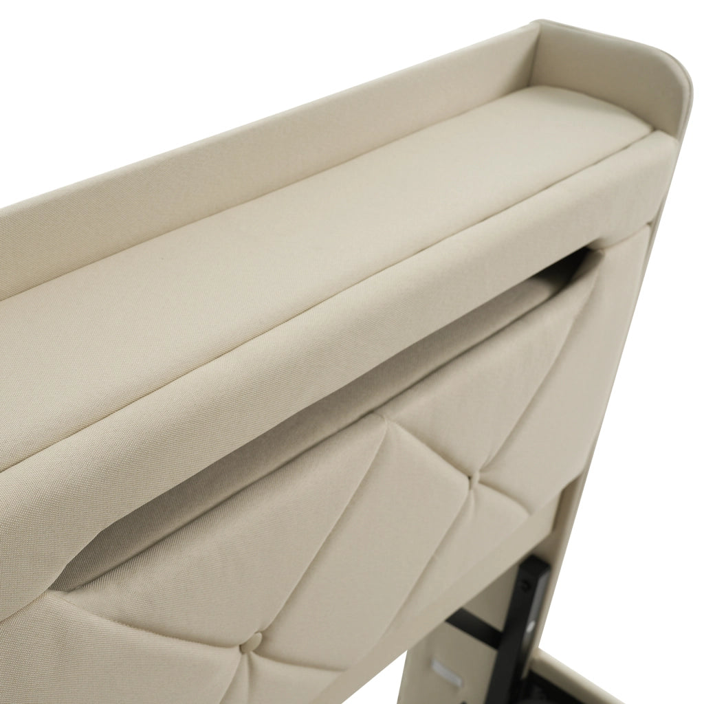 Letto contenitore 140x190 cm con LED a 360°, testiera con USB e USB-C, lino beige