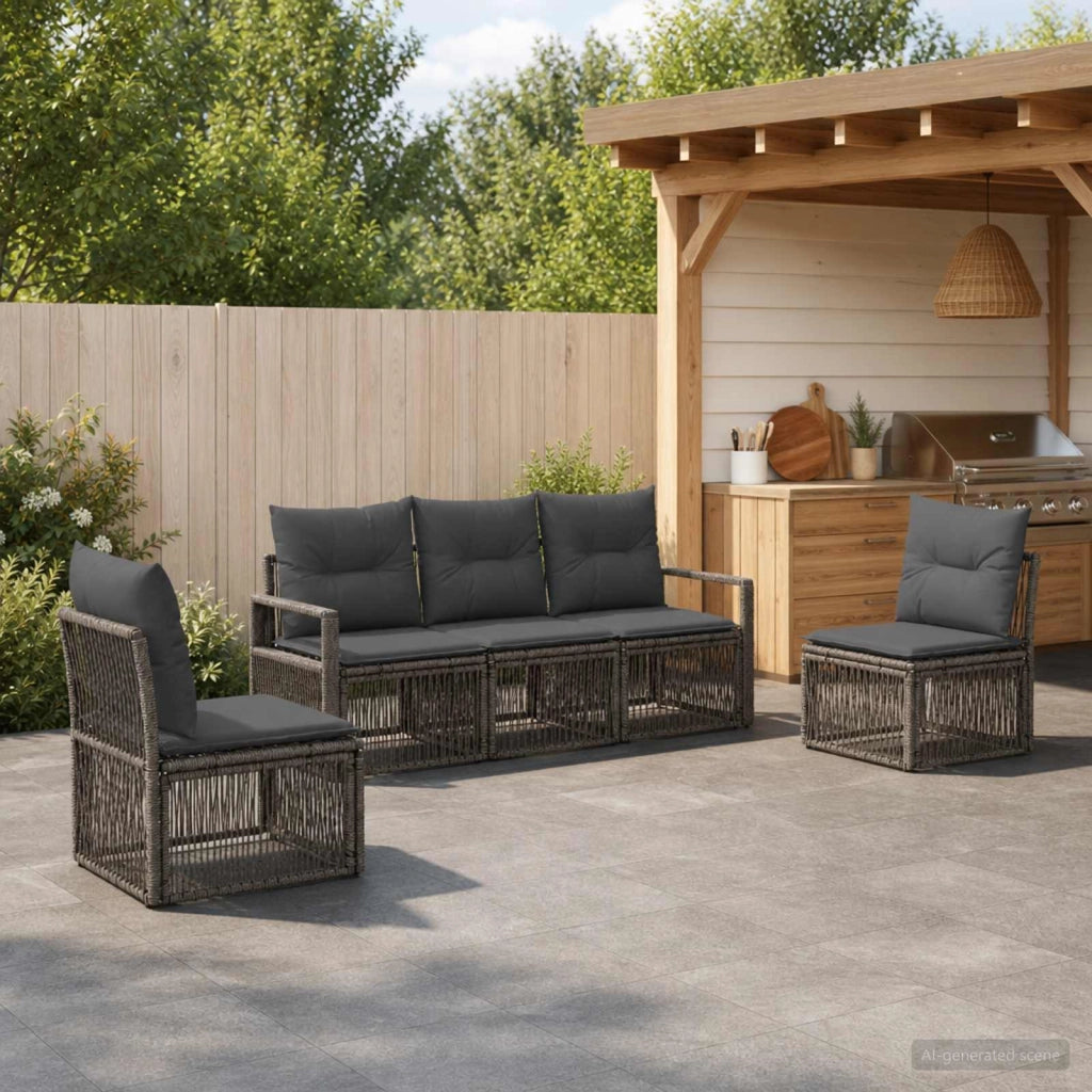 Set Divano da Giardino 5 pz Grigio polyrattan 3435668