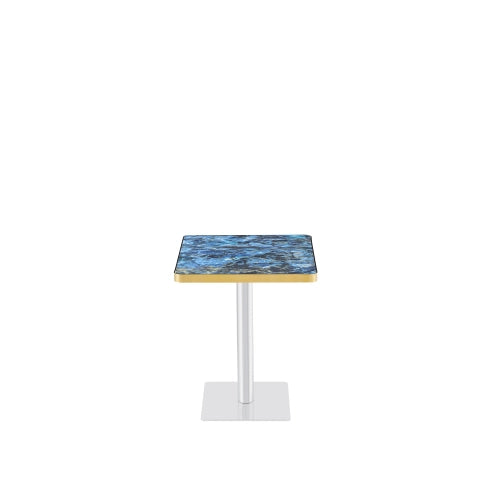 Tavolo quadrato effetto marmo blu con base in metallo