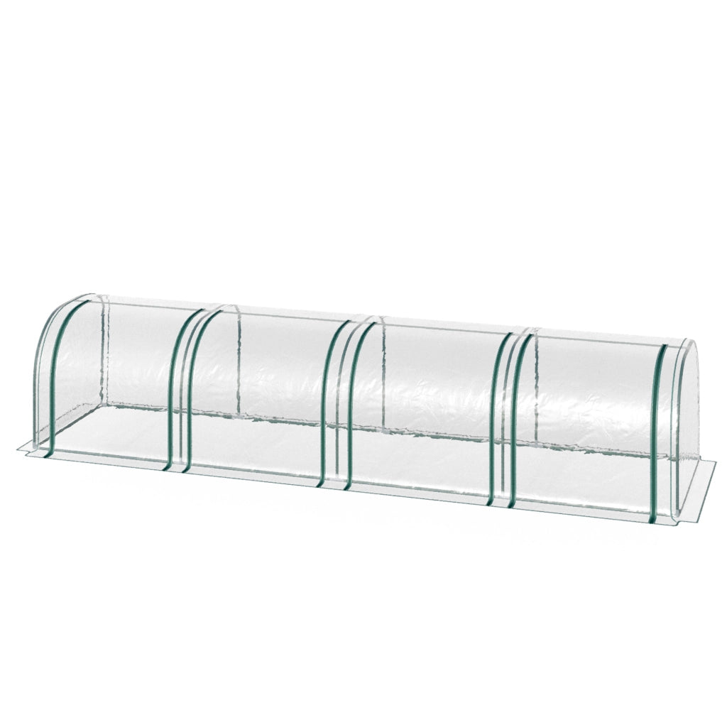 Serra a tunnel per orto e giardino 395 x 100 x 80 cm, telaio in acciaio e 4 finestre con zip, telo trasparente