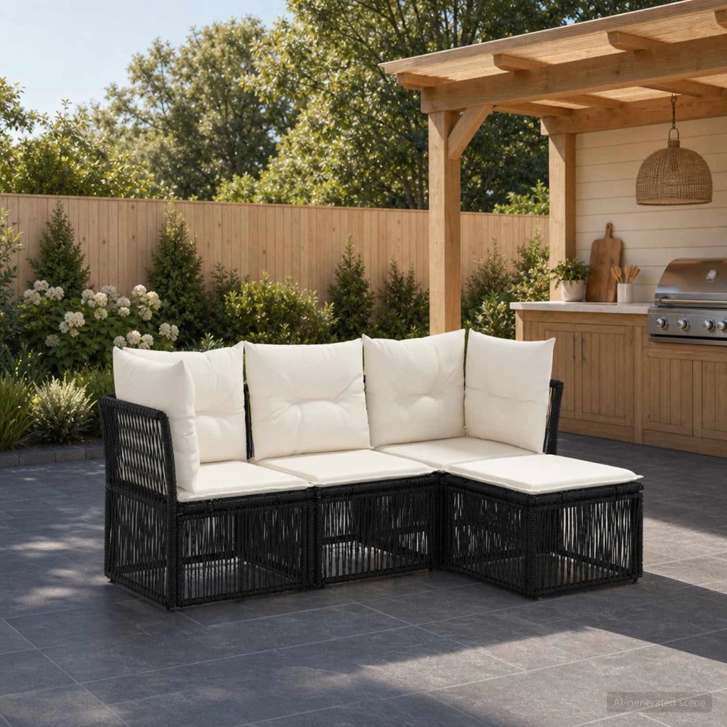 Set Divano da Giardino 4 pz Nero polyrattan 3434197