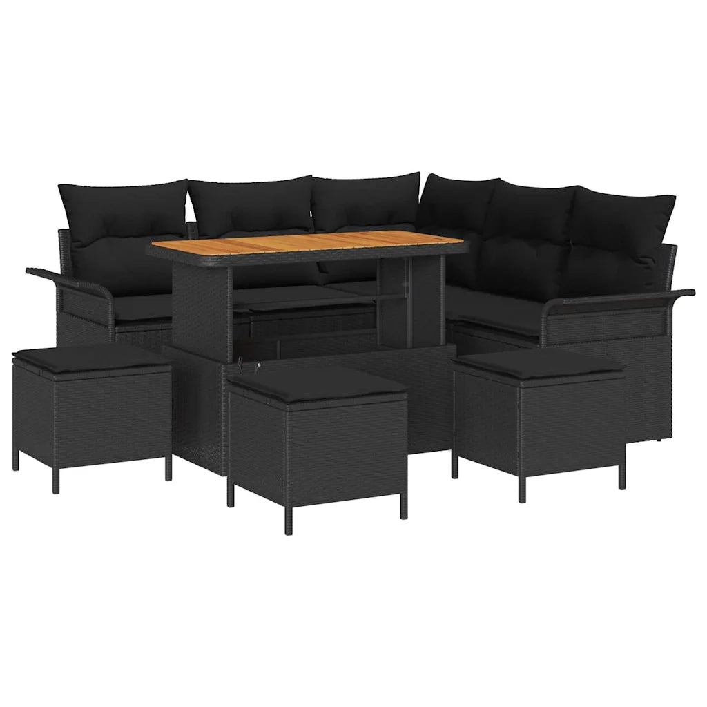 Set Divano da Giardino con cuscino 9 pcs Nero polyrattan 3362139