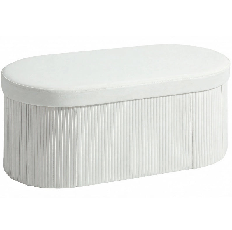 Panca contenitore pieghevole in velluto crema 76x38x35 cm con vano portaoggetti