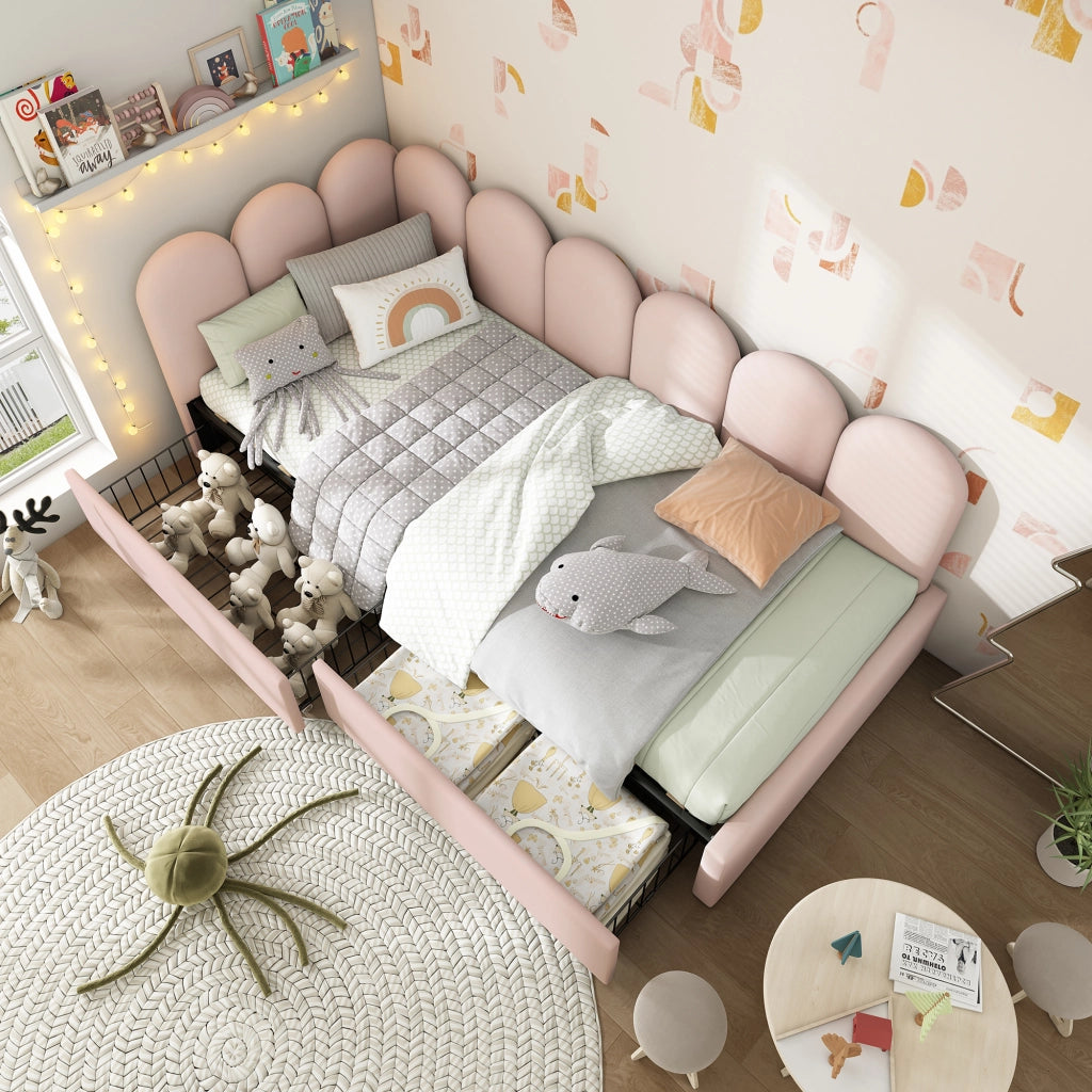 Letto daybed 90x200 cm con 2 cassetti in velluto rosa
