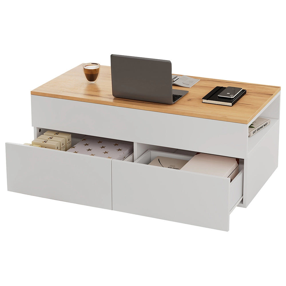 Tavolino regolabile - Xylo - 100x50cm 2 cassetti bianco/legno