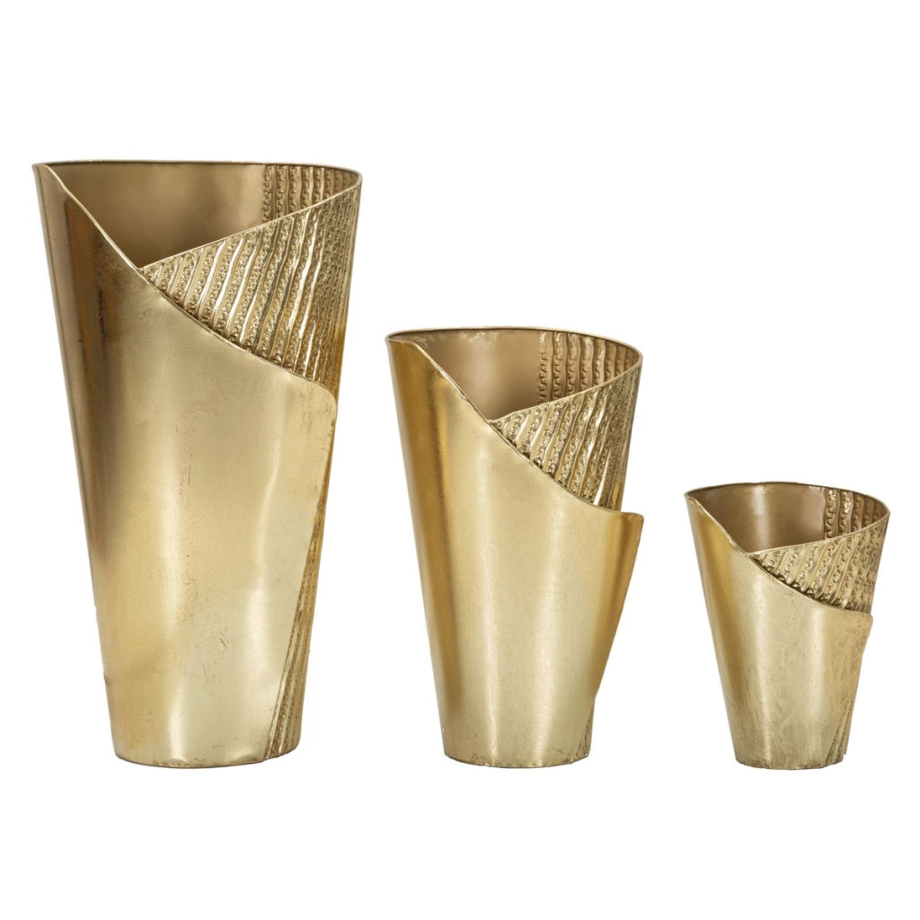 Set di 3 Vasi Decorativi VKH423, Oro, Metallo, 39x42x75 cm