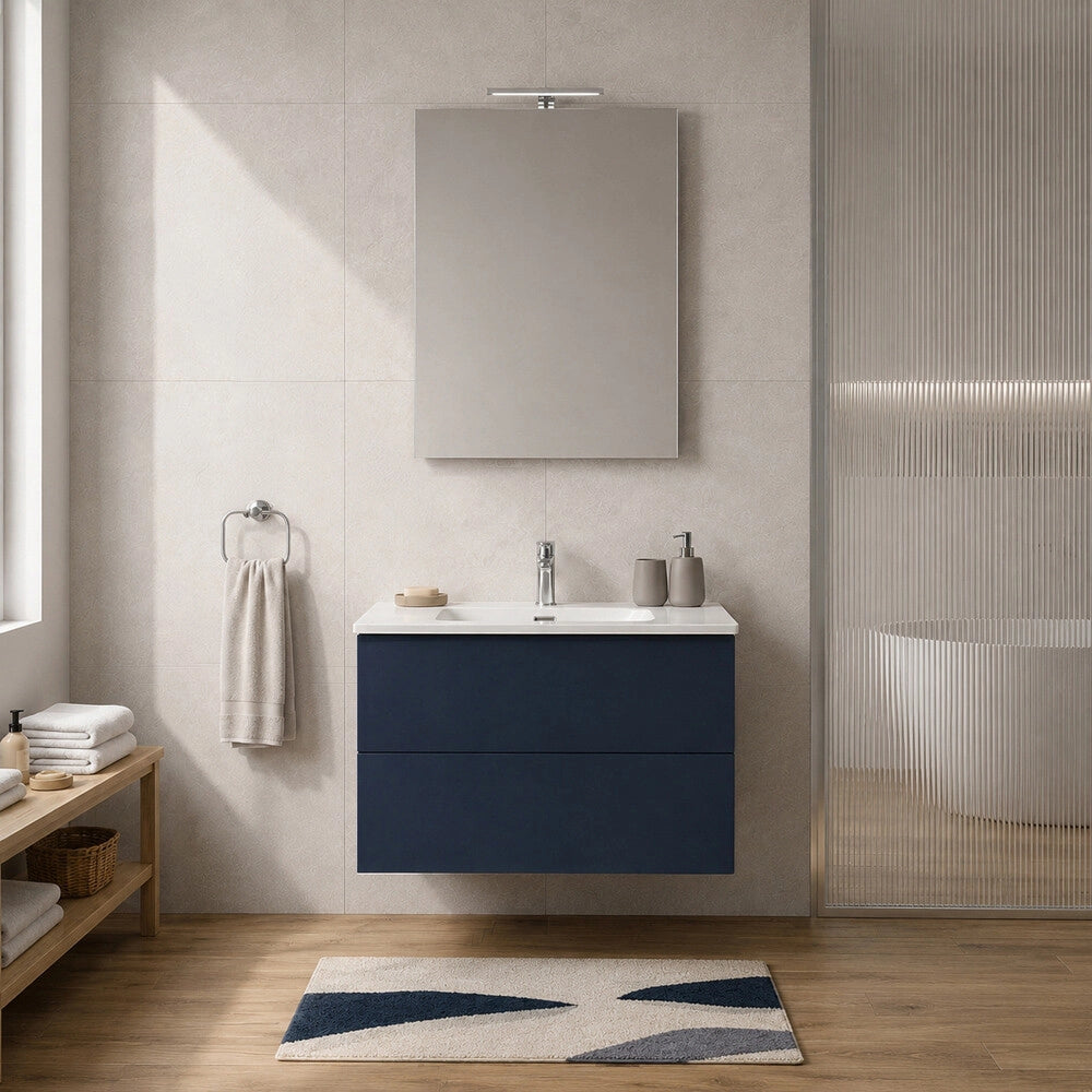 Mobile bagno sospeso 70 cm blu due cassetti push-pull e lavabo Tierra