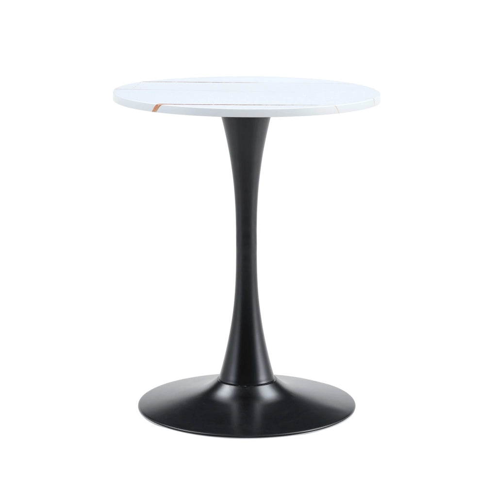 Tavolo rotondo stile Mid-Century con base centrale in MDF e metallo bianco e nero