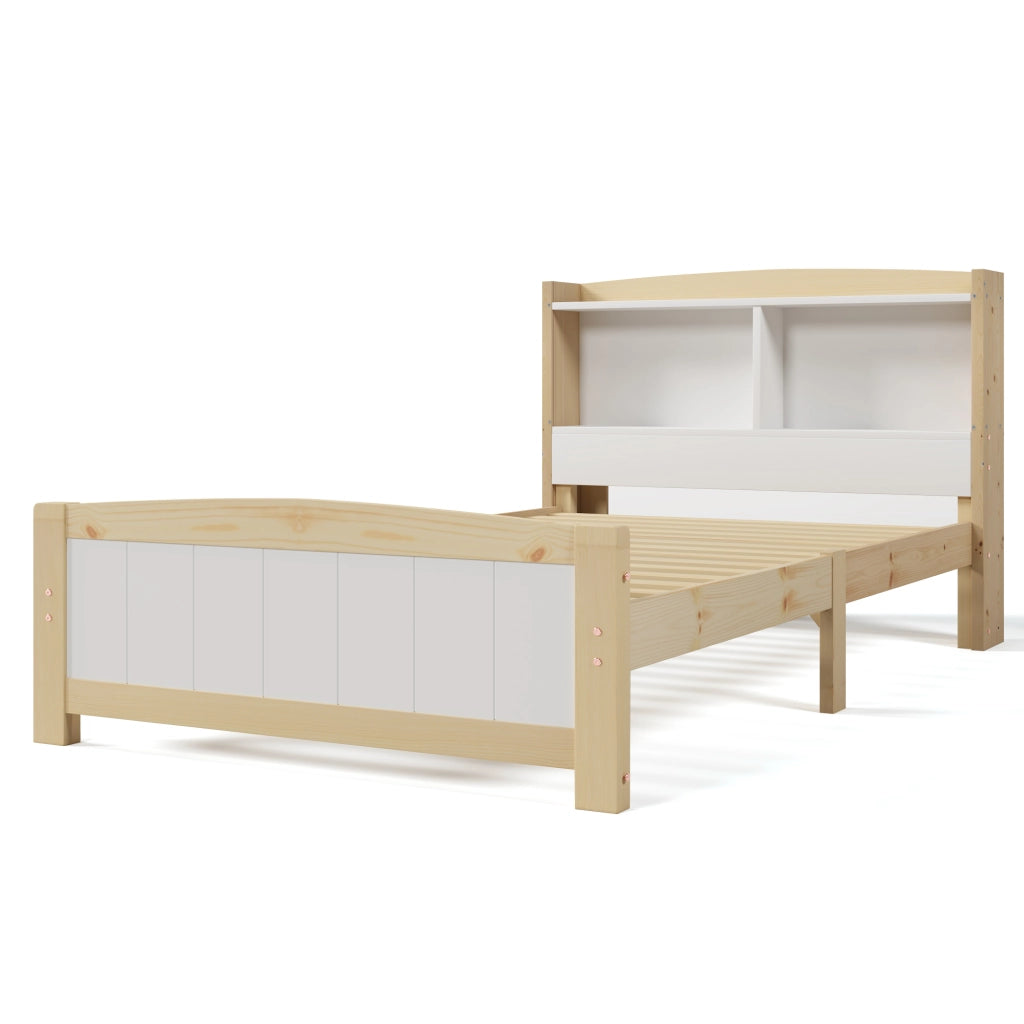 Letto singolo 90 × 200 cm con testiera contenitore e rete a doghe in legno bianco