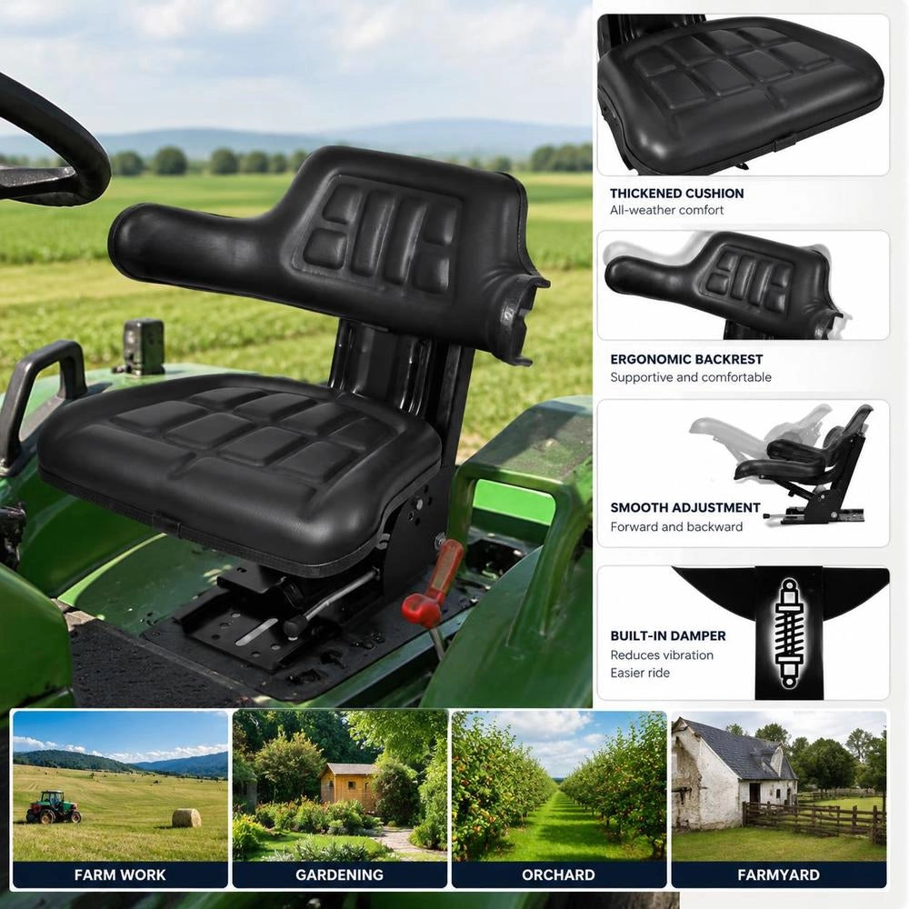 Tractor Seat With Suspension, Black