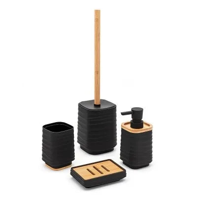 Dispenser sapone da appoggio nero in abs e bambù Wave
