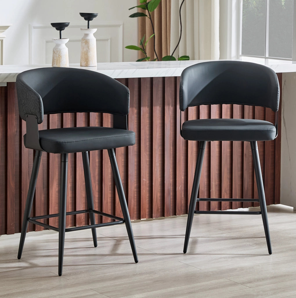 Sedia da pranzo imbottita con braccioli in PU nero HOMVRA