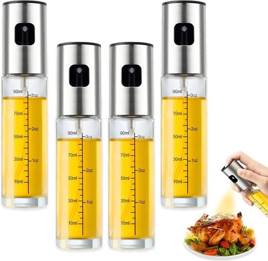 Spruzzatore per olio di cucina, 4 pezzi 100 ml spruzzatore multifunzionale per olio, spray trasparente in vetro per cucina, salate e barbecue
