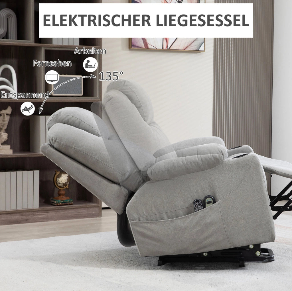 Poltrona Relax Elettrica con Funzione Alzapersone, Massaggio e Riscaldamento, Grigio Chiaro