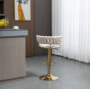 Set di 2 sgabelli da bar con rivestimento in velluto, altezza regolabile, base in ferro dorato, 54x46x78,5-97 cm
