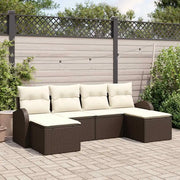 Set di divani con cuscino 6 pcs Marrone e bianco polyrattan